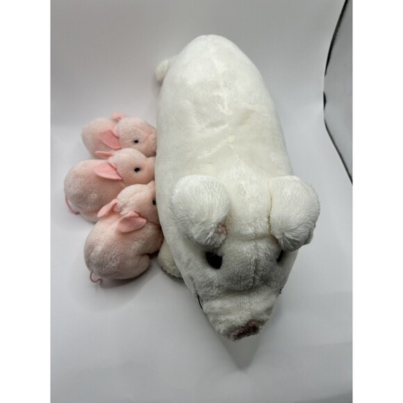 Vintage Dakin Plush White Pig with 3 Pink Piglet Babies Stuffed Animal 17” 1980s - Picture 11 of 16